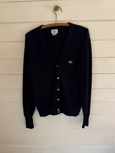 VTG 80s Izod Lacoste Orlon Acrylic Cardigan Sweater Navy Blue Women’s LARGE USA - Picture 1 of 5