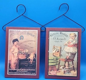 Vintage Pair Of KEYSTONE WRINGER 5-1/2" x 8" Wall Art On Clothes Hangers COOL - Picture 1 of 7