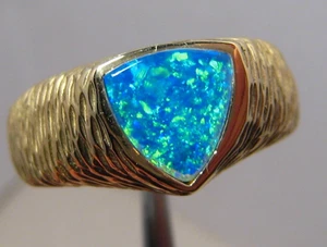 Men' s Brilliant Blue Opal Ring --  9.8 grams Solid 14 k Gold , Brightness 5 - Picture 1 of 13
