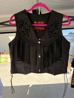 Винтажный цветочный кожаный жилет мотоциклиста babe новый из старых запасов никогда не носили как L женщин - Изображение 1 из 4