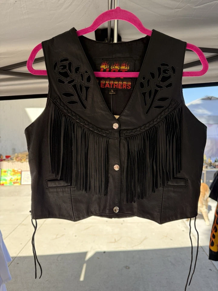 复古花卉皮革背心 骑行者 宝贝 NOS 从未穿 L 女式 — 第 1/4 张图片