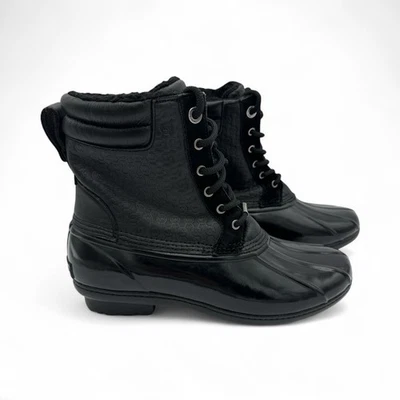 Michael Kors черный дождя ботинки женский размер 9 М искусственного меха подкладка шнурует вверх EUC - Изображение 1 из 4