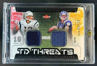 2002 Fleer Genuine Tom Brady Drew Brees TD Threats Jerseys #NNO - Image 1 of 2