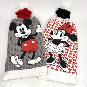 2 toallas de cocina Mickey & Minnie Mouse tapas de ganchillo doble capa blanco rojo - Imagen 1 de 15