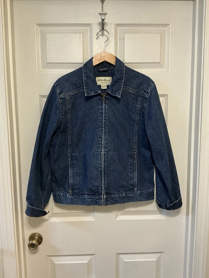 Chaqueta vaquera clásica vintage Eddie Bauer XL lavado profundo/medio bolsillos con cremallera Foto 1 de 4