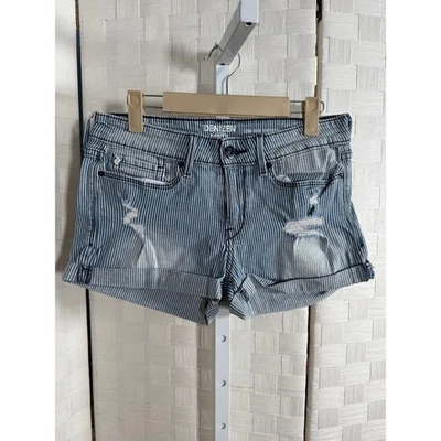 Pantalones Cortos DENIZEN de Levi's Tiro Bajo Azul Rayas Distress Dobladillo Rollo Talla 8 Foto 1 de 4
