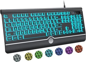 Computer Wired Keyboard, Large Print Backlit Keyboard with Wrist Rest, 7-Colors - Picture 1 of 8