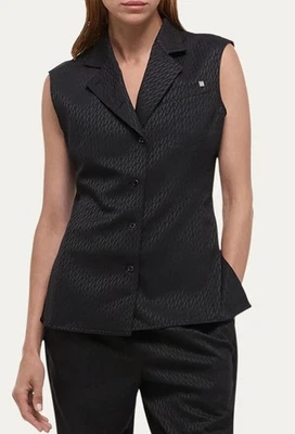 HELMUT LANG Size 6 Sleeveless Modest Vest Black Tonal Jacquard Top $545 - Image 1 of 4