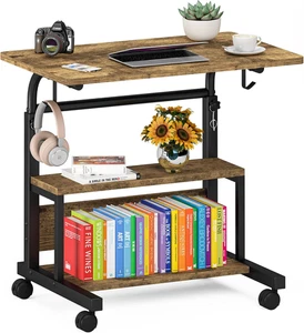 Portable Desk with Storage Shelves, Height Adjustable with Wheels, Small Rolling - Picture 1 of 8
