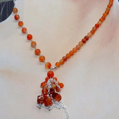 Outstanding Carnelian 925 Silver Plated Beaded Gemstone Necklace 18" GW - Image 1 of 3