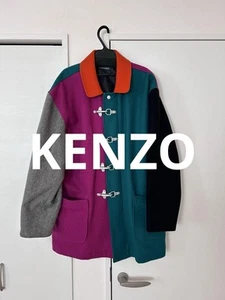 KENZO Fireman Coat Wool Jacket Mens Free Size Green Purple Orange Black EX - Picture 1 of 24