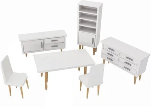 Dollhouse  White Wooden Furniture Miniature Set on 1/12 Scale of Dining-Room - Picture 1 of 3