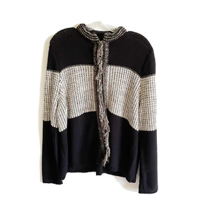 NWT $119 Chico’s Women’s Black Cream Color Block Fringe Knit Cardigan Sz 3 XL 16 - Picture 1 of 10