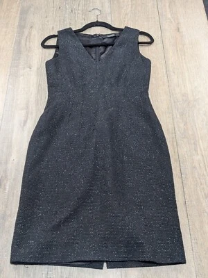 Tahari Dress Womens 2 Black Sleeveless Sheath Casual Career V Neck Preppy - Image 1 of 4