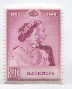 Mauritius KGVI 1948 Silver Wedding 10 rupees mint o.g. hinged - Picture 1 of 1