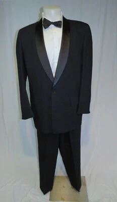 Raleigh Haberdasher Black Solid Woven Vintage 50’s One Button Tuxedo 43XL - Image 1 of 4