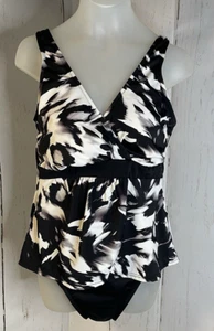 Costume da bagno dimagrante bianco e nero taglia 10 pezzo unico con cinghie 1464H - Foto 1 di 12