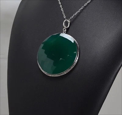 COLLANA LUNGA E CIONDOLO IN ARGENTO 925 CON AGATA VERDE AGDV 0123 - Immagine 1 di 3
