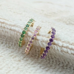 Natural Ruby, Emerald, Sapphire Gemstone Ear Cuffs 14k Yellow Gold Cuff Earring - Picture 1 of 10