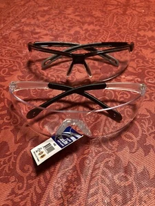 Two Pairs Safety Glasses ~ Black Frames, Clear Lenses Protective Eyewear - Picture 1 of 4