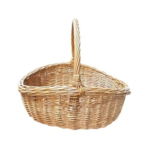 Large Vintage Rattan Picnic Basket Hand Woven Fruit Vegetable Bread with Handle - Picture 1 of 4