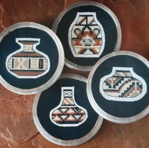 Cross Stitch "SOUTHWESTERN COASTERS" pattern ~ pots , jars - Picture 1 of 1