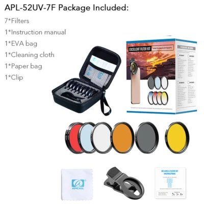 APEXEL 52mm 7 In 1 Full Filter Lens Kit ND CPL Star Full Red Yellow Color filter - Image 1 of 4