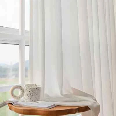 Soft Tulle Silk Like Cream White Sheer Curtains for Room Window Kitchen Drapes - Image 1 of 4