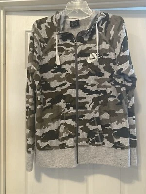 Nike Unisex Kids Green/Gray Camo Logo Drawstring Hooded Full Zip Jacket Size XL - Image 1 of 3