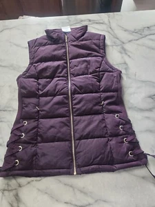 Calvin Klein Zipper Vest Women's Small Dk Purple Puffer Sleeveless Pockets NWT - Picture 1 of 3