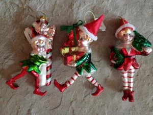 NWT Sullivan Santas Elves ELF Set 3 - 6" Hand Painted Glass Christmas Ornaments - Picture 1 of 12