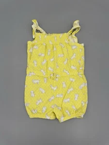 Carters Baby Girl Yellow W/ White Puppy Dog Print Romper One Piece 12 Months - Picture 1 of 6