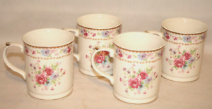 Grace Teaware Spring Floral Flat Bottom Porcelain Coffee Mugs Set of Four New