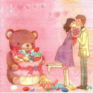 Serviettes en papier couple amour ourson. Paper napkins couple i love you teddy - Picture 1 of 1