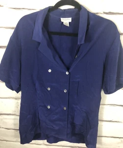 Christian Dior Seperates Gr. 10 Blau Kurzarm Hemd mit Knopfleiste 100% Seide - Bild 1 von 4