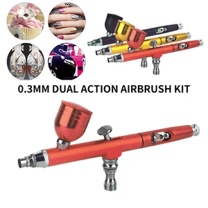 0,3 mm Dual Action Airbrush Kit Luftbürste Kompressor Spritzpistole Handwerk Farbe qPPU - Bild 1 von 12