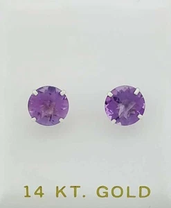 GENUINE 7.54 Cts AMETHYST STUD EARRINGS 14K WHITE GOLD - Free Certificate - Picture 1 of 7