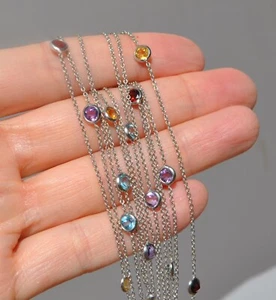 Le Gi Italien Designer 14k massiv Gold Edelstein 3 mehrsträngige Halskette Amethyst - Bild 1 von 9
