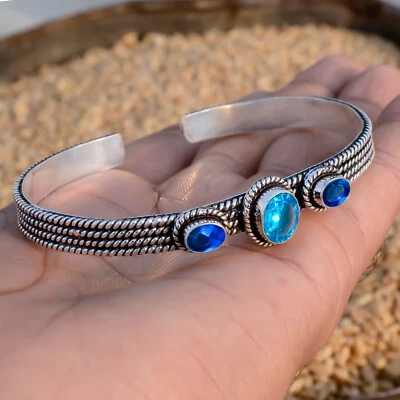 Brazalete brazalete de plata de ley 925 con topacio azul y piedras preciosas de tanzanita de Londres para ella Foto 1 de 4