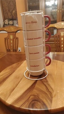 Bella Lux Empilhável~ Conjunto de 4 Canecas de Natal com Suporte Coleção ~De Noel - Imagem 1 de 4