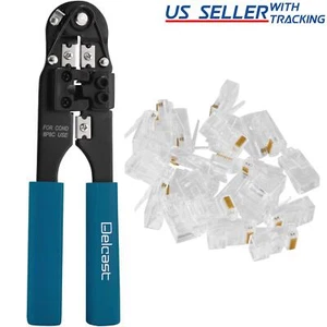 Cable Crimper Tool & 10 Connectors for CAT5 CAT5e RJ-45 Network Cables - Picture 1 of 4