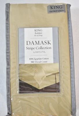 Damask Wamsutta Bedskirt  Size King Wheat Stripe 15" Drop Egyptian Cotton - Image 1 of 4