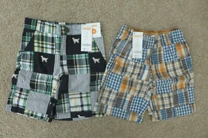 NWT Boy Gymboree Navy/Green Dog and Orange/Blue Plaid Shorts, Size 4 - Lot of 2 - Picture 1 of 3