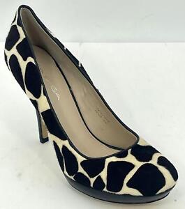 Via Spiga Women's Black Cream Leather Leopard Dyed Calf Fur Pumps Heel Sz 7.5M