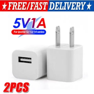 2PCS White 1A USB Power Adapter AC Home Wall Charger US Plug FOR iPhone 5 6 7 8 - Picture 1 of 10