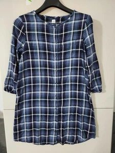 GAP Dress Girls 2XL Blue Long Sleeve Button Up Plaid Tunic Shirt Tartan Preppy - Picture 1 of 18