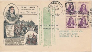 #724 William Penn Linprint & RSC Wampum cachet First Day cover Philadelphia PA - Picture 1 of 1
