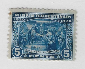 Scott # 550,Pilgrim Tercentenary, 5 cents blue, 1920, Mhr,VF+ - Picture 1 of 2