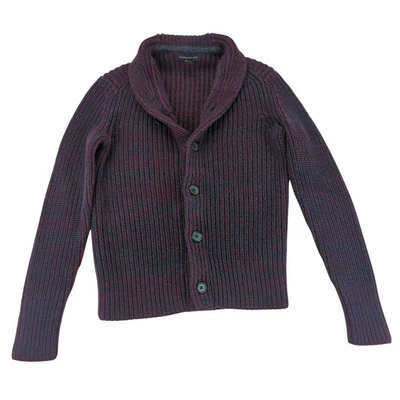 Cárdigan Suéter Cuello Chal Banana Republic Borgoña Azul Marino Marl Tejido Hombres Pequeño Foto 1 de 4