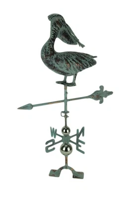 Zeckos Verdigris Patina Metal Pelican Weather Vane with Roof Mount - Image 1 of 3